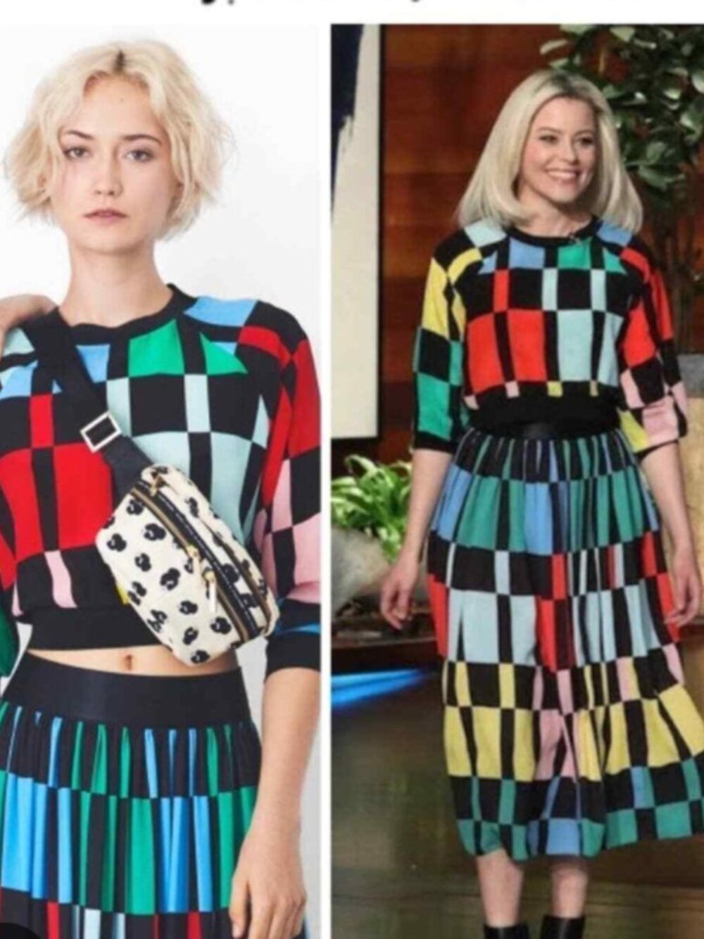 Alice + Olivia SET Calvin Color-block Raglan-Sleeve Cropped shirt/ skirt sz 4